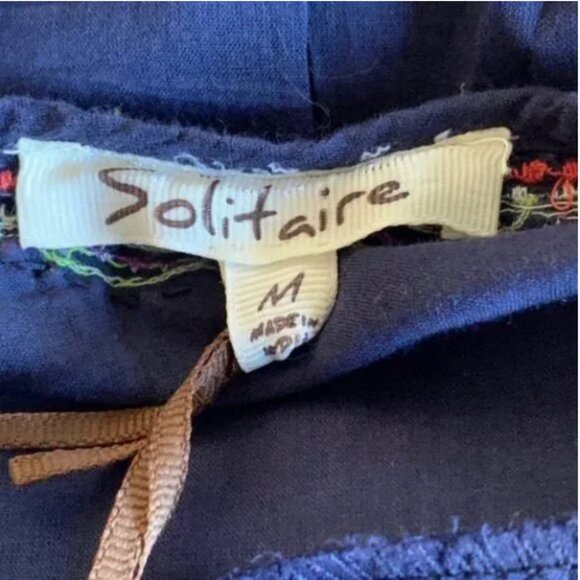 Solitaire Boho Blue Embroidered and Beaded Split Neck Tunic With Tassel Ties Med - Picture 7 of 8